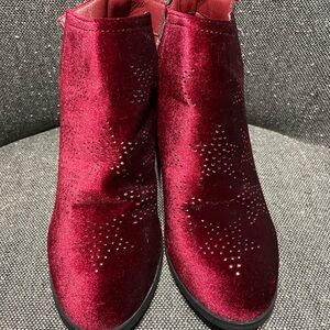 Yoki Burgundy Velvet Ankle Booties with Stud Detail